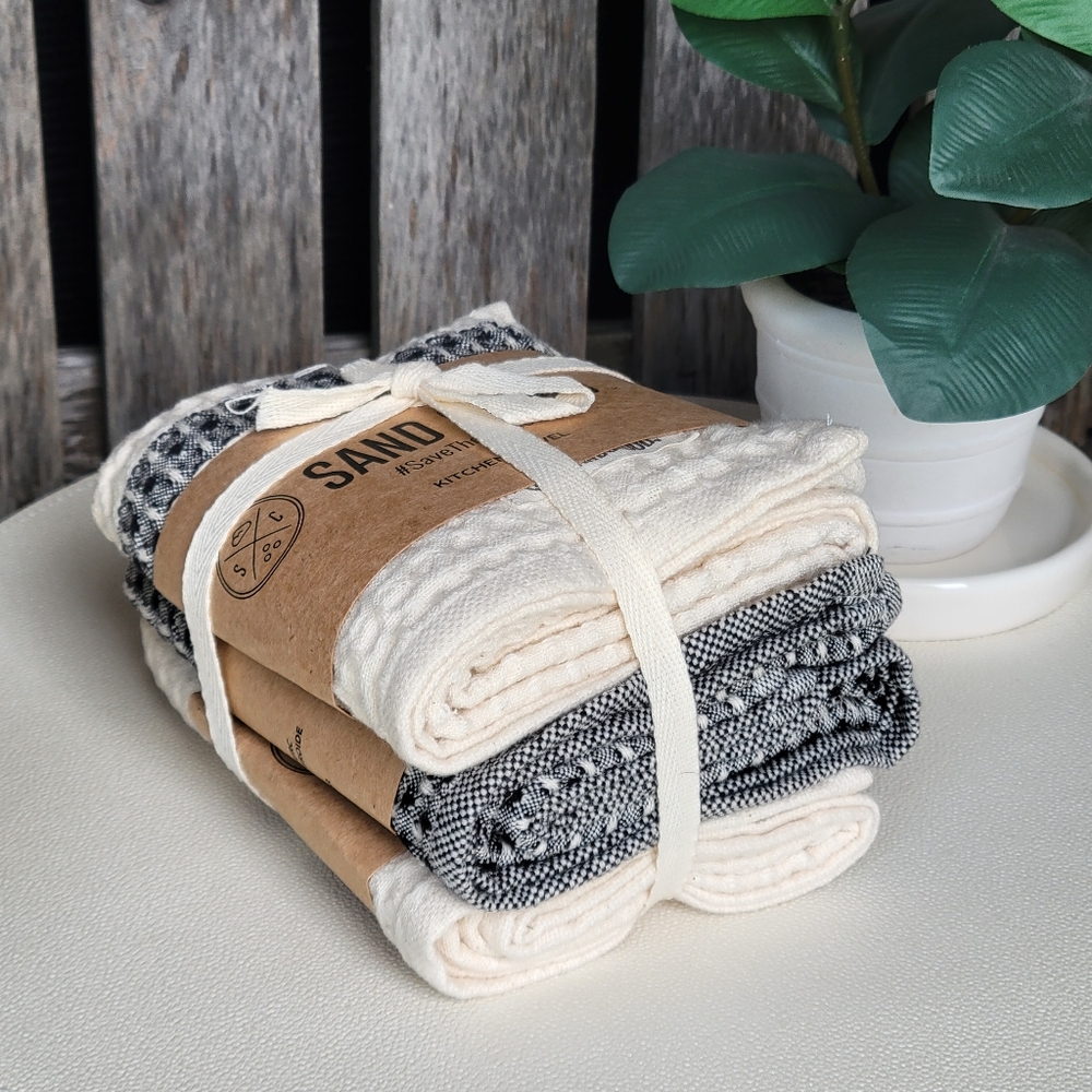 Sand Cloud Black & Ivory Waffle Weave Hand Towels - 3 Pack - Picture 5 of 5